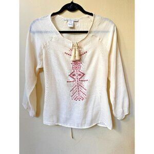 American‎ Rag Women's Sheer Western Aztec Sz S Boho Embroider Top Peasant Hippie